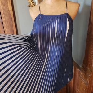 Navy Blue Pleated Spaghetti Strap Tank Chemise